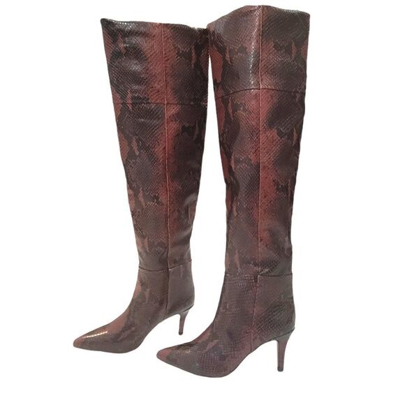 Aqua Snake Embossed Heel Tall Boots - Size 6.5 - Picture 1 of 5
